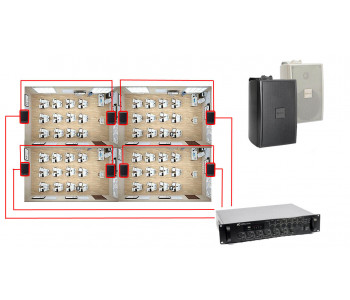 Акустическая система для офиса на 4 зон и 8 настенных динамиков BOSCH